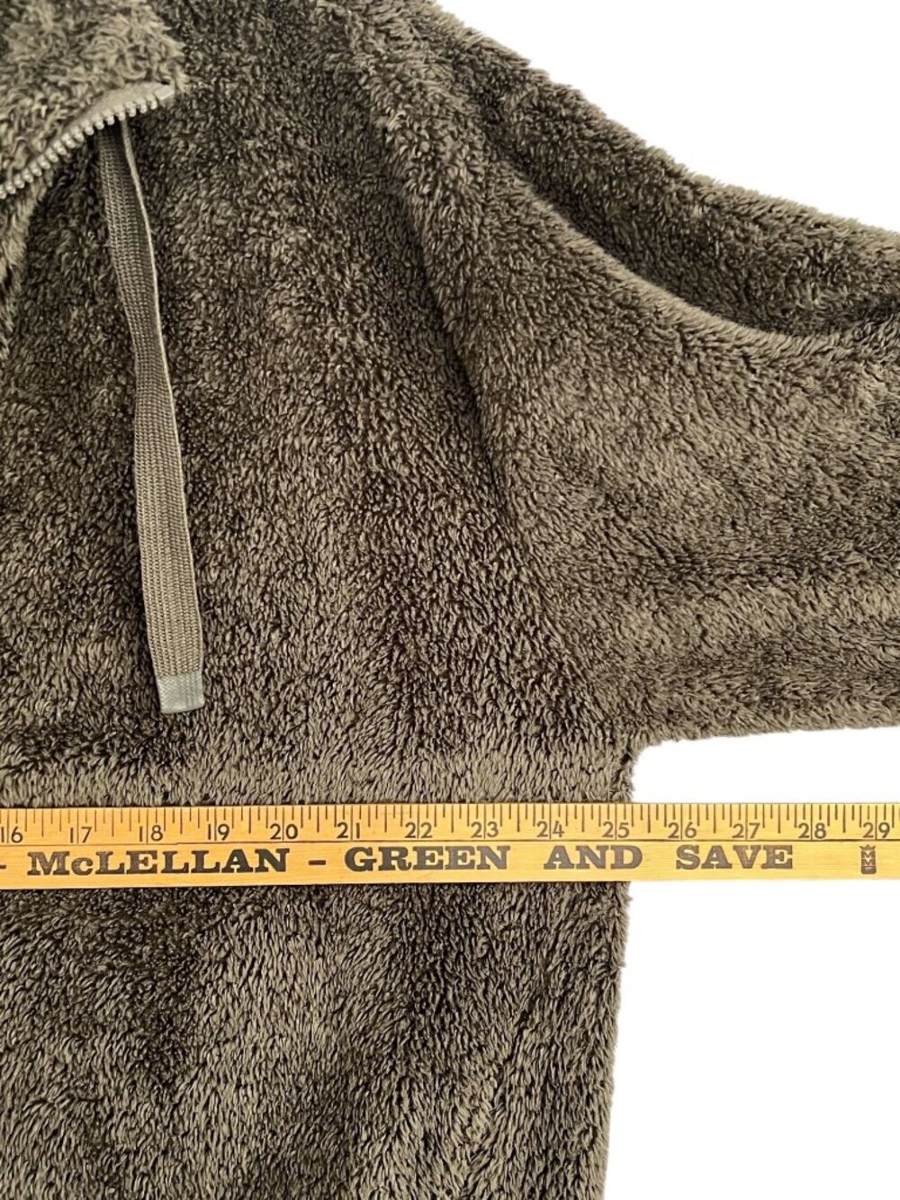 Vtg Members Mark Womens XL Cozy Faux Sherpa Pullover Olive Green Pockets 3/4 Zip - Picture 10 of 12